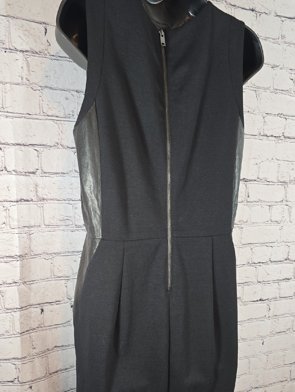 DKNY Black Midi Dress with Real Leather Panels Size 8 - Picture 10 of 12